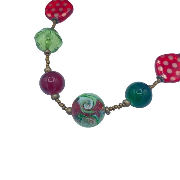 Art necklace multicolour long necklace large beads bronze seed beads whimsical - Picture 5 of 11